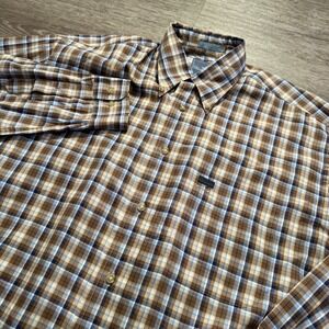 Faconnable Shirt Mens Large Brown Plaid Button Up Long Sleeve Cotton USA Casual